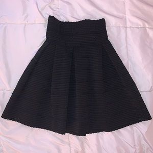 ONLY WORN ONCE Black Ribbed Ribbon Material Flared Pleated Peplum Skirt
